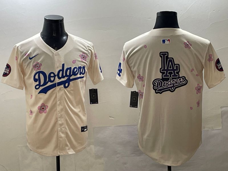 Men Los Angeles Dodgers Blank Cream Sakura Edition 2025 Nike MLB Jersey style 21